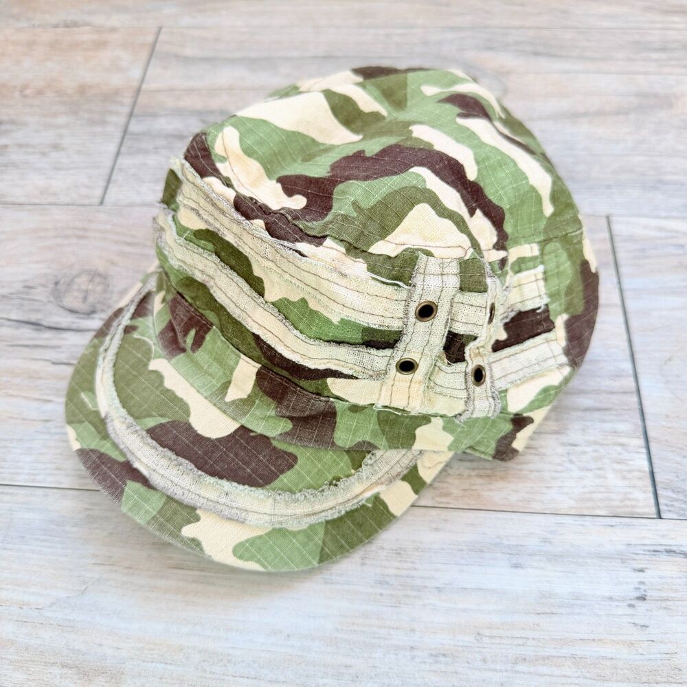 ElastaFit Y2K Camo Cadet Cap Distressed Military Army Green Camouflage Hat